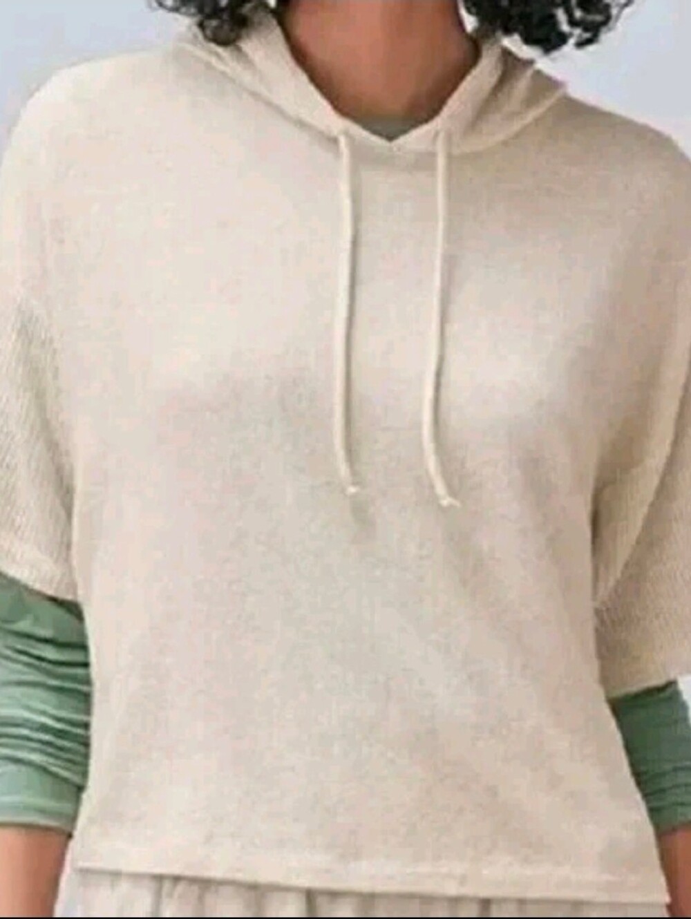 $128 Calme by Johnny Was Modern Hooded Cozy Tee Ribbed Sweater Oatmeal Large NWT